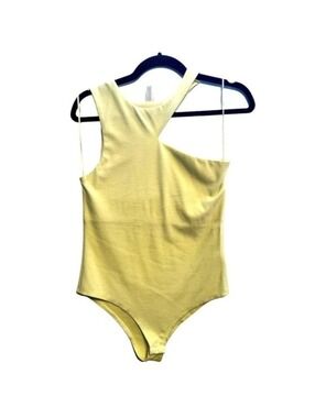 Pale Yellow Velour Asymmetric Bodysuit | Glam | Large #8